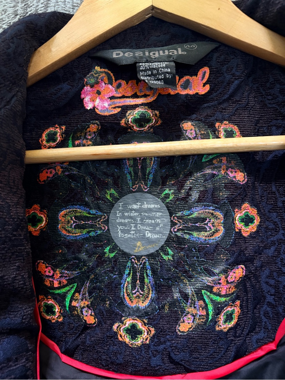 Desigual | "Dream" Long Floral Embroidered Jacquard Coat - Women 44/M, Navy/Blk - Picture 10 of 16